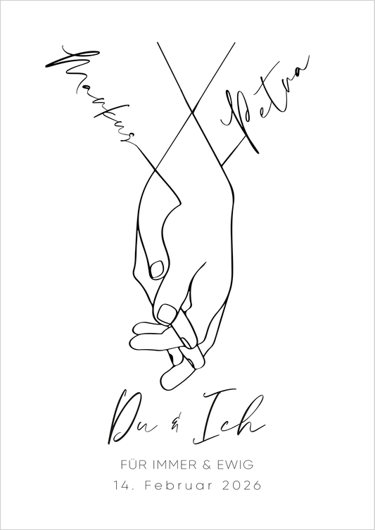 Hochzeitshände Paarbild - Hand in Hand ein Leben lang - Personalisiert