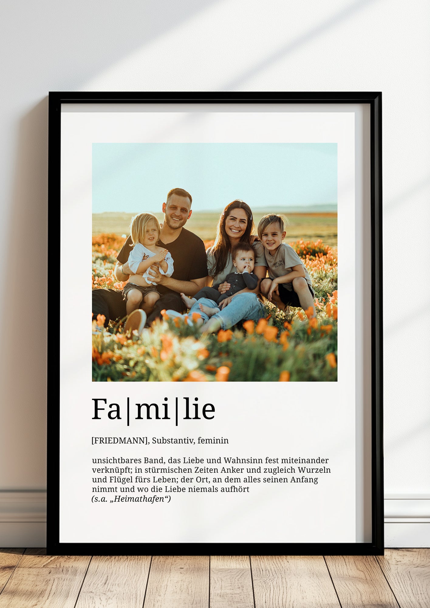 Poster Familie mit Definition und eigenem Foto, hochwertiger Druck im Rahmen