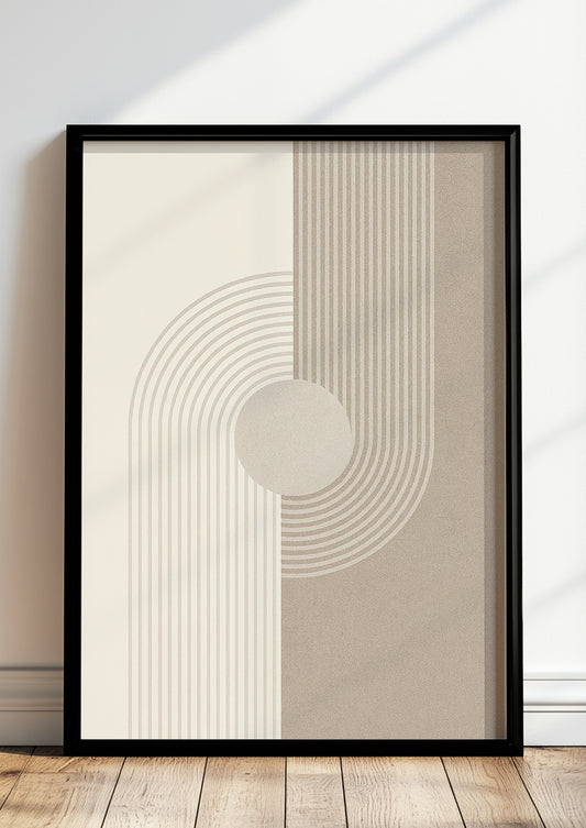 Sandfarbenes Grafikposter mit moderner Linienführung und minimalistischem Look