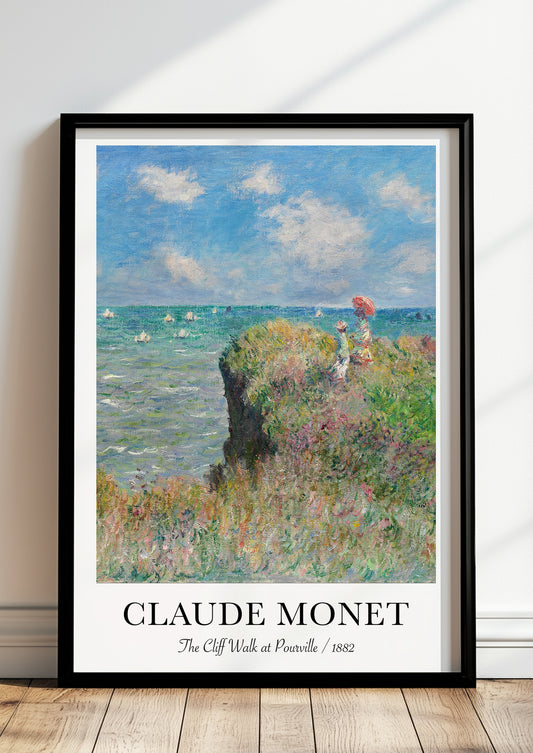 Gerahmtes Monet Poster mit Küstenlandschaft und Spaziergang bei Pourville – klassische Wanddeko