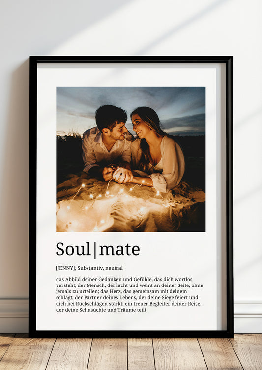 Soulmate Definition Poster mit Foto und Name, Liebesgeschenk im eleganten Rahmen