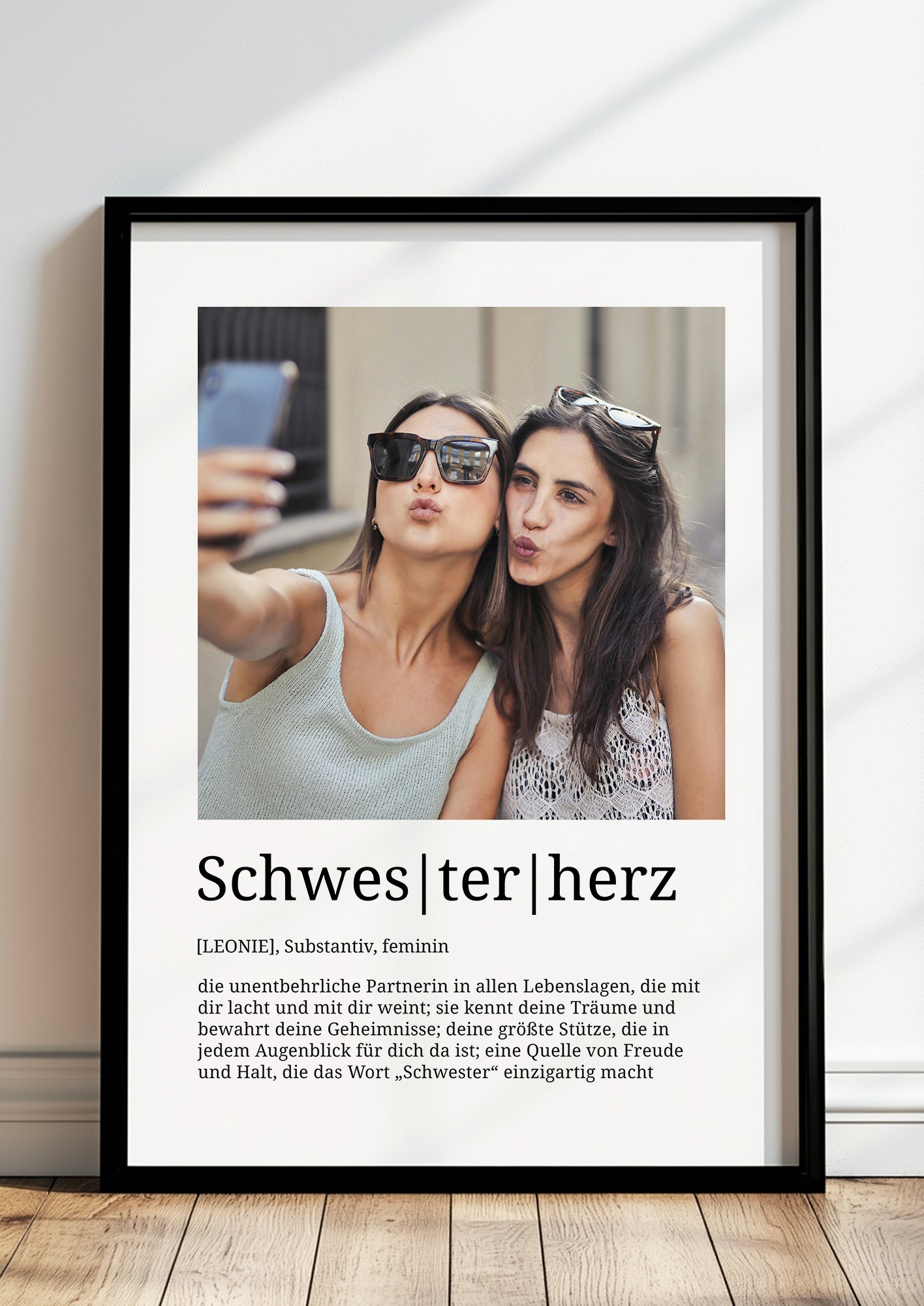Schwesterherz - Definition Poster – individuell mit Foto & Name - Personalisiert