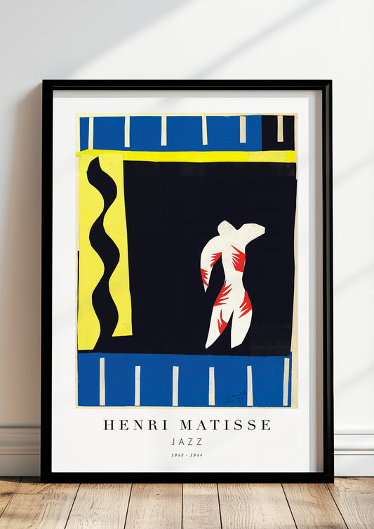 Jazz von Henri Matisse Kunstdruck im schwarzen Rahmen, an Wand gelehnt