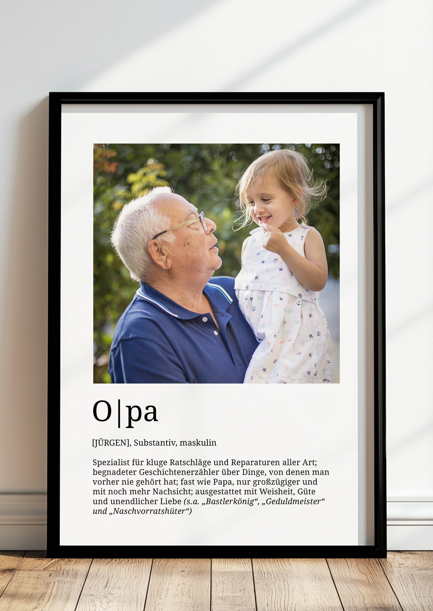 Personalisierbares Opa Definition Poster, hochwertiger Druck im Holzrahmen