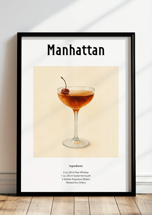 Gerahmtes Manhattan-Poster lehnt auf dem Boden an einer Wand