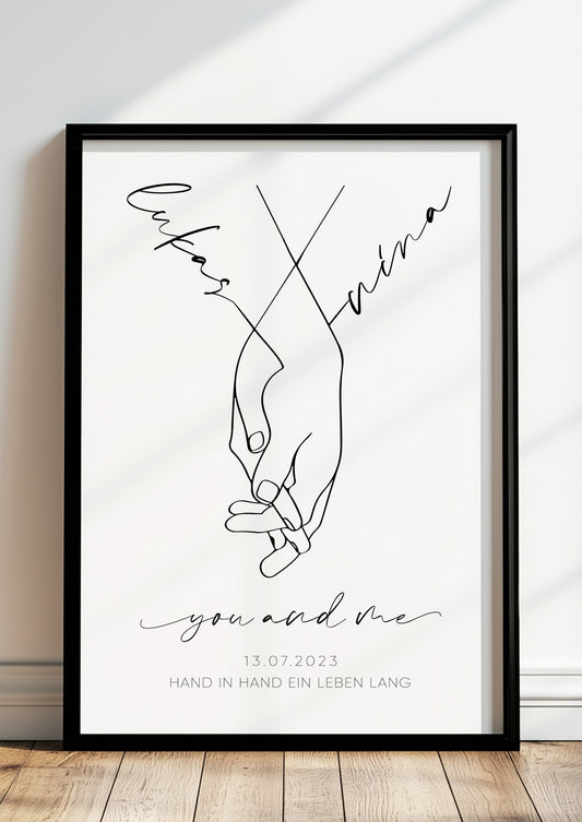 Hochzeitshände Paarbild - Hand in Hand ein Leben lang - Personalisiert