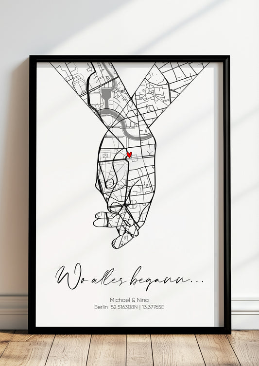 Wo alles Begann - Hand in Hand - Koordinaten - Personalisiert