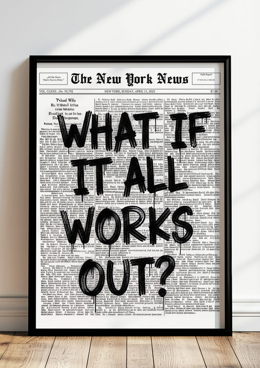 Poster What If It All Works Out? im schwarzen Holzrahmen stehend
