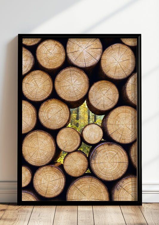 Poster Baumstämme im Herbst im schwarzen Holzrahmen stehend