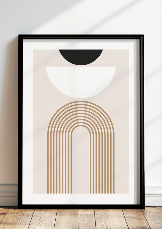 Gerahmtes modernes Linienbogen Poster mit Halbkreis – stilvolle Wanddeko in Naturtönen
