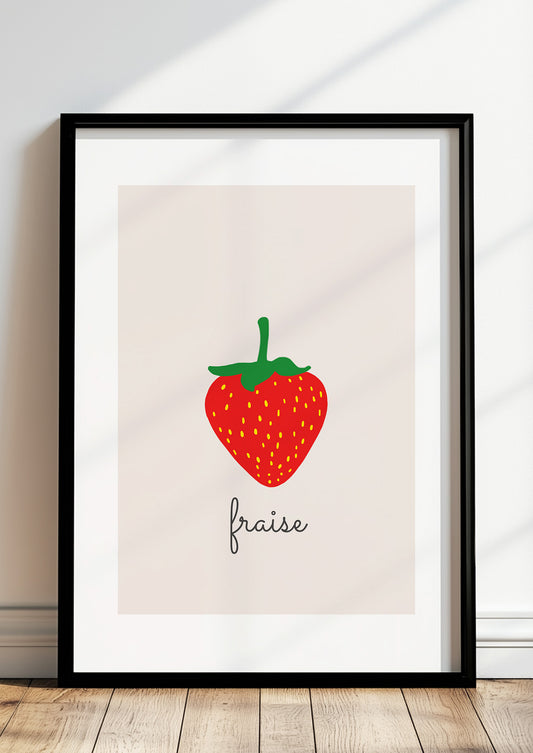 Gerahmtes Poster „Strawberry Illustration - Fraise“.