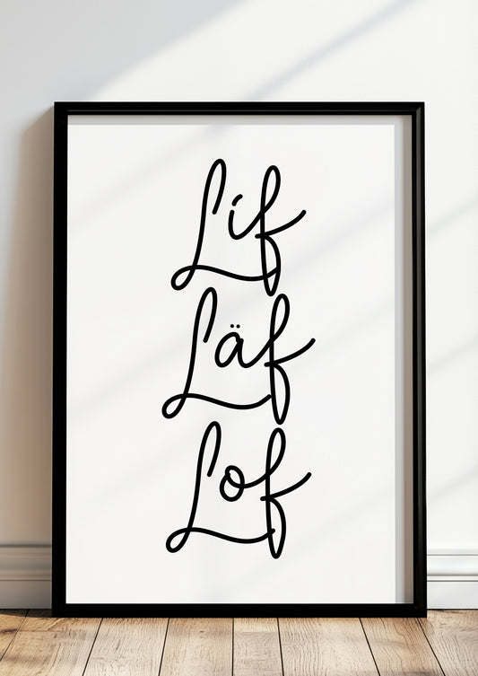 Gerahmtes Poster „Memento Mori“ in schwarzem Rahmen, inszeniert in moderner Wohnumgebung.