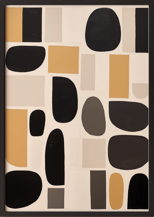 Gerahmtes Poster „BAUHAUS - Circles - Beige Brown Black“ in modernem Raum.