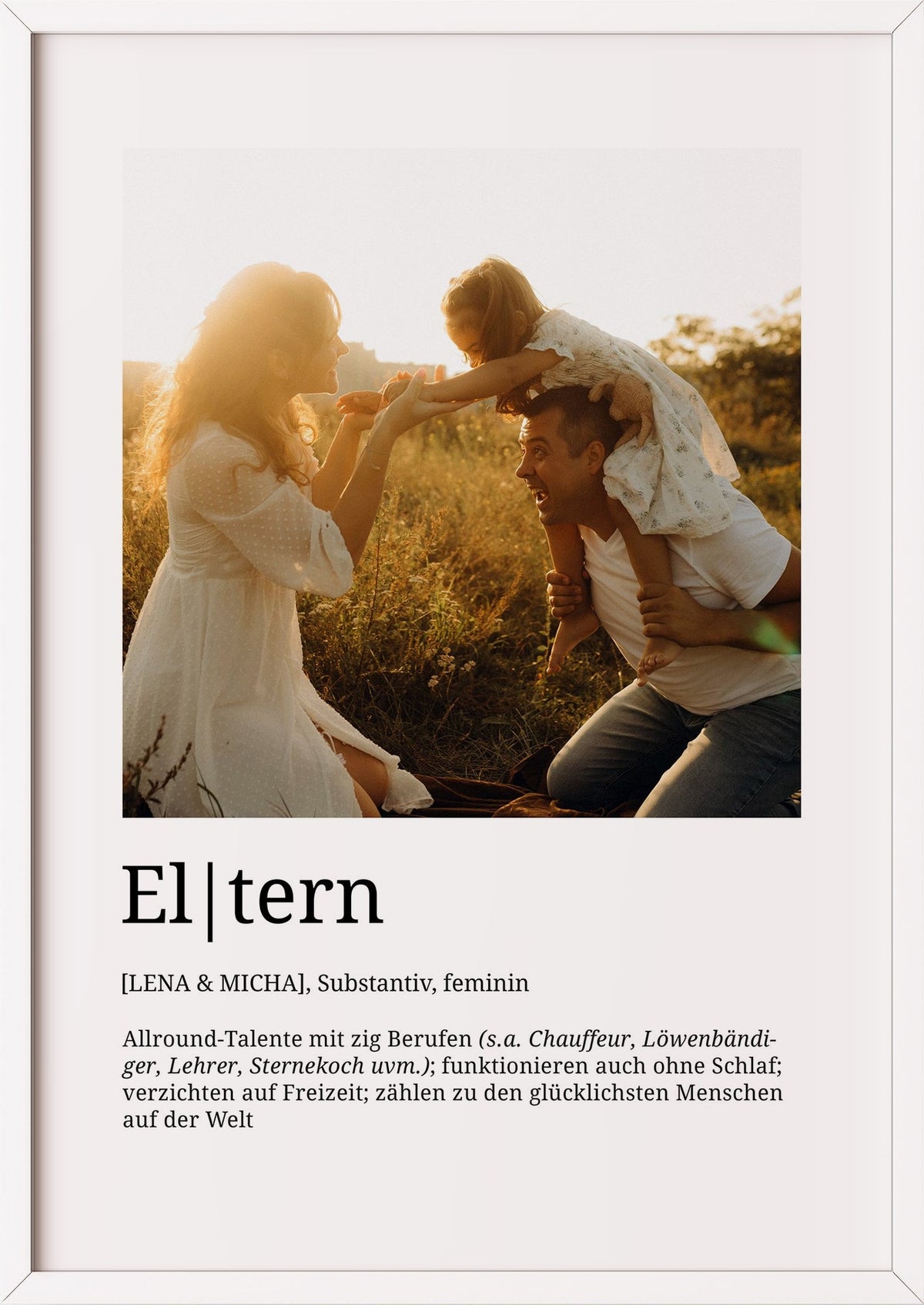 Eltern Definition Poster im weißen Holzrahmen