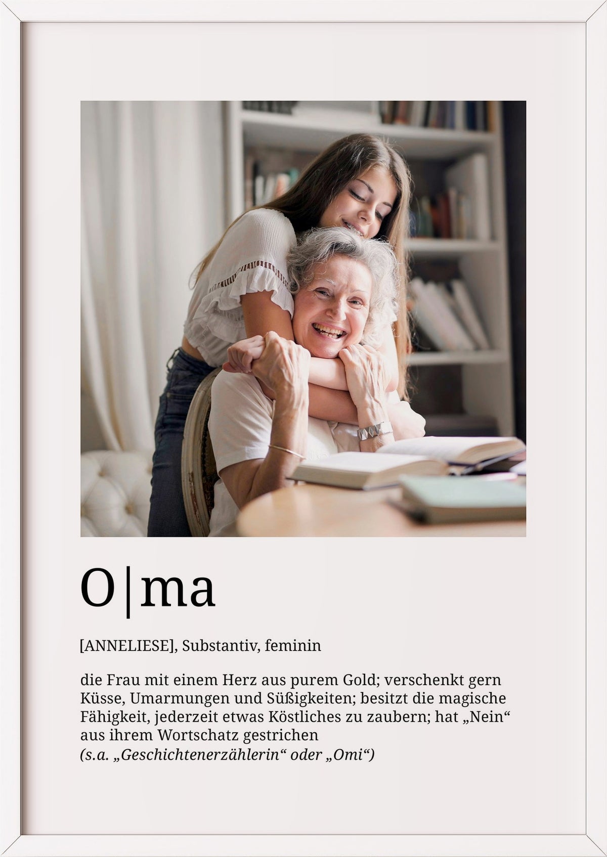 Oma Definition im weißen Holzrahmen
