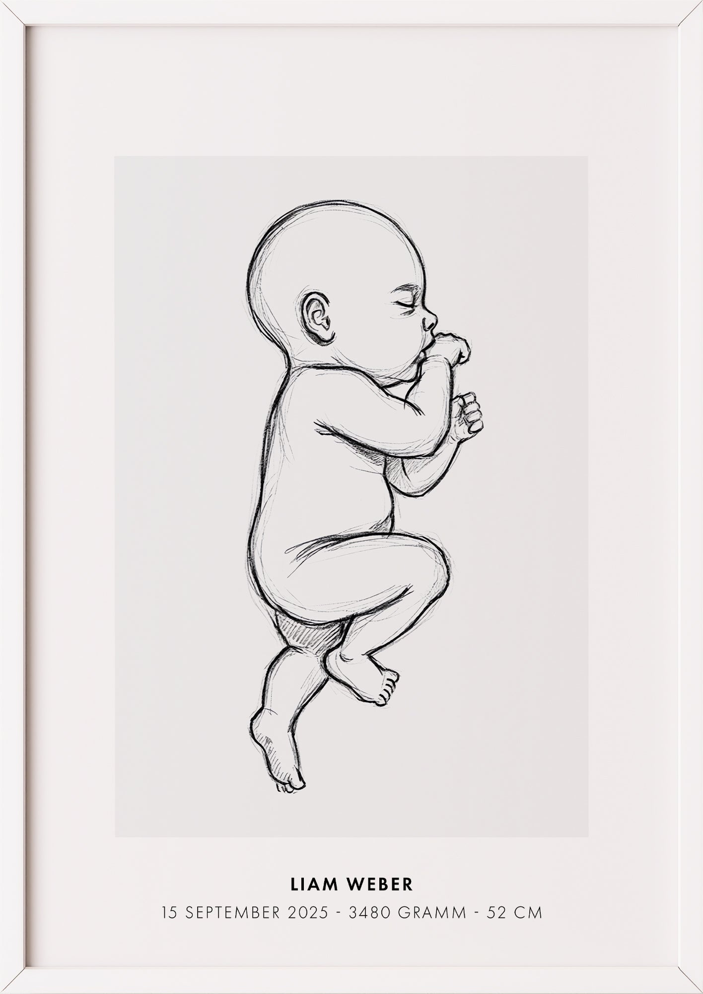 Poster Baby Sketch Geburtsposter im weißen Rahmen