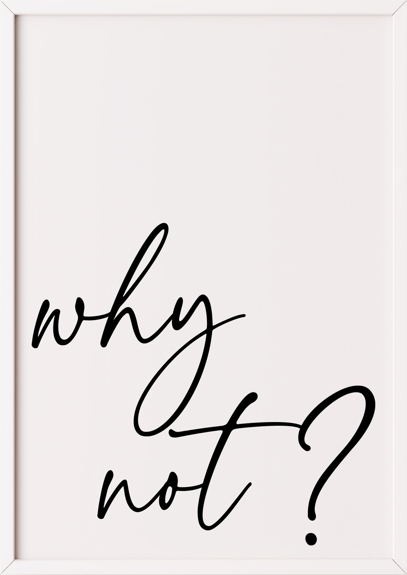 weißer Rahmen Why Not Typografie Poster in einem weißen Rahmen modern arrangiert in einem gemütlichen Raum mit Sofa und Teppich