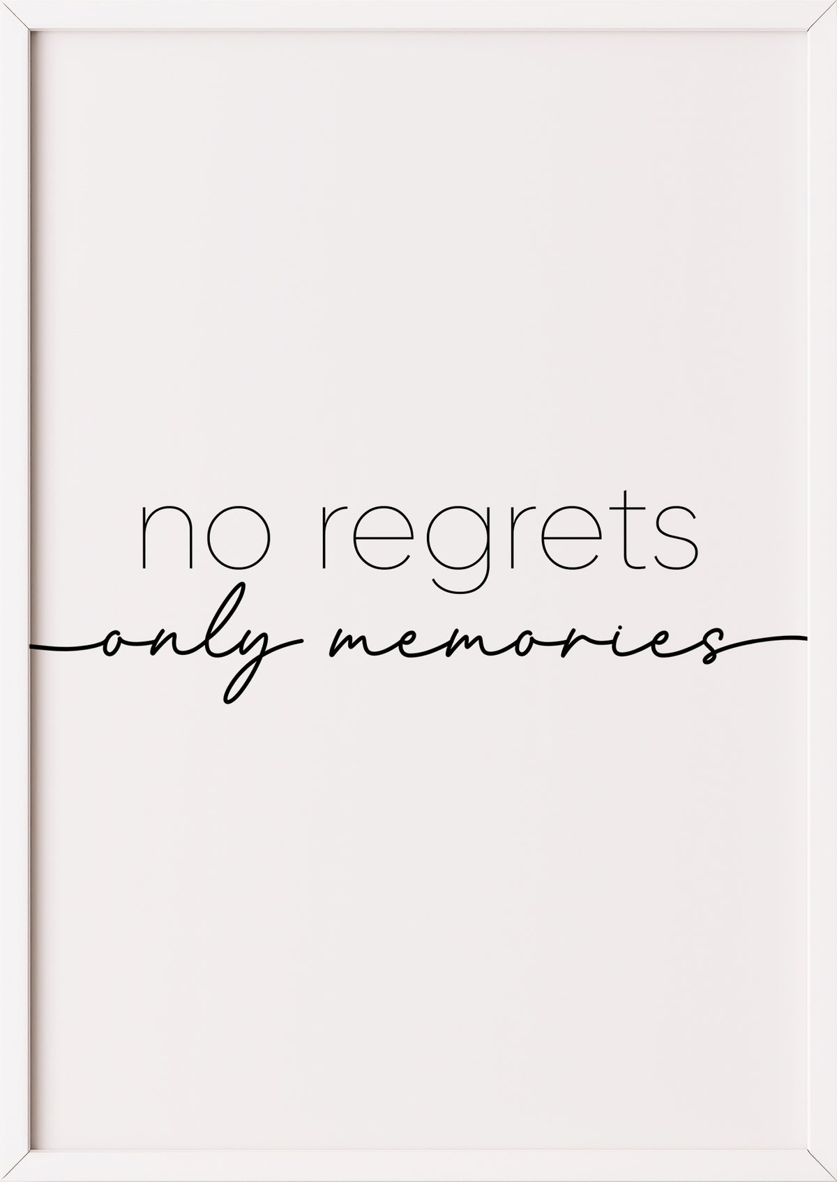 Typografie Poster no regrets only memories im weißen Rahmen