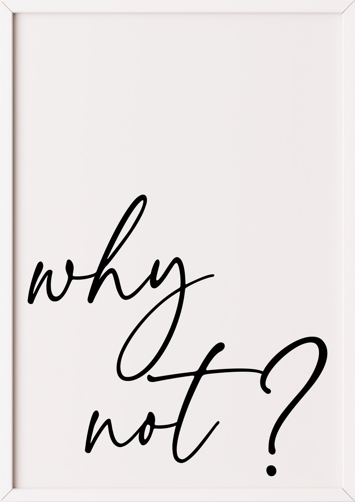 weißer Rahmen Why Not Typografie Poster in einem weißen Rahmen modern arrangiert in einem gemütlichen Raum mit Sofa und Teppich
