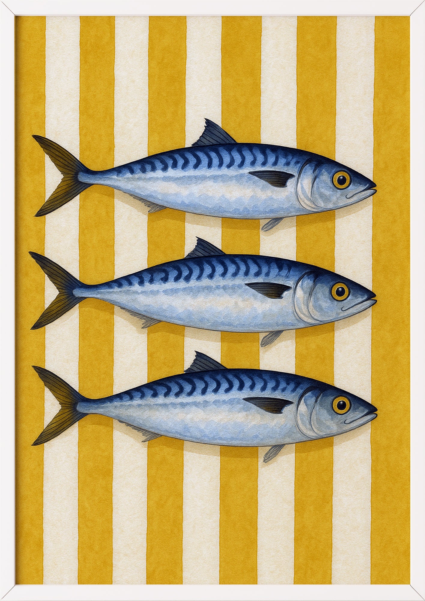 Sardinen Poster im weißen Rahmen harmonisch dekoriert