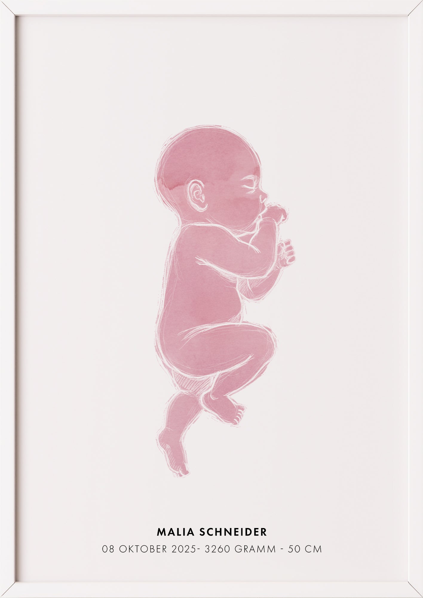 Poster Baby Watercolor Geburtsposter im weißen Rahmen