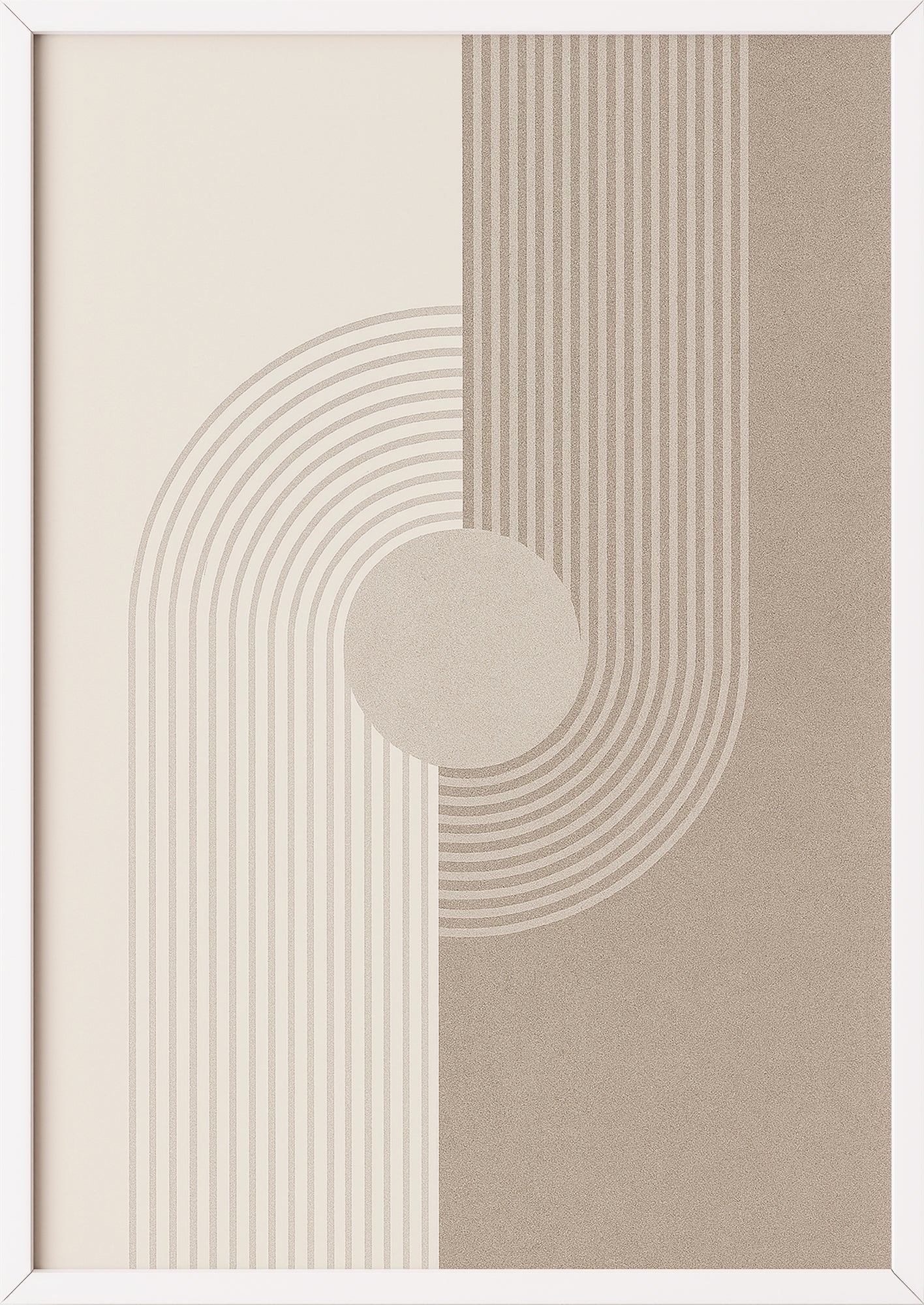 Poster mit feinen Linien, Kreiselement und Naturton im weißen Rahmen