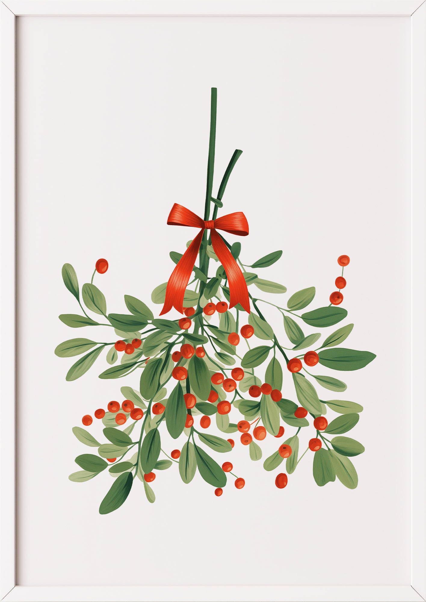 Mistelzweig-Poster in weißem Holzrahmen