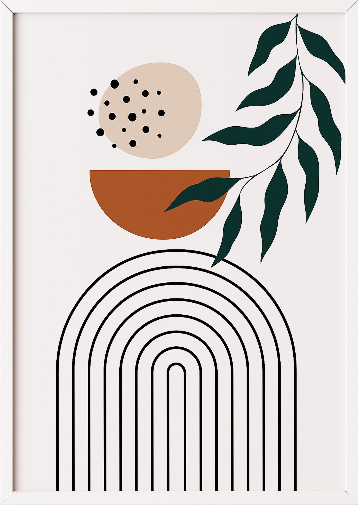 Boho Poster in Beige Braun Schwarz mit weißem Rahmen – moderne Kunst fürs Zuhause