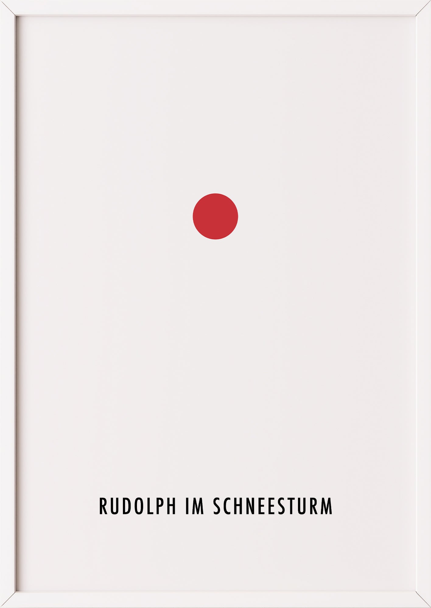 Rudolph im Schneesturm-Poster in weißem Holzrahmen