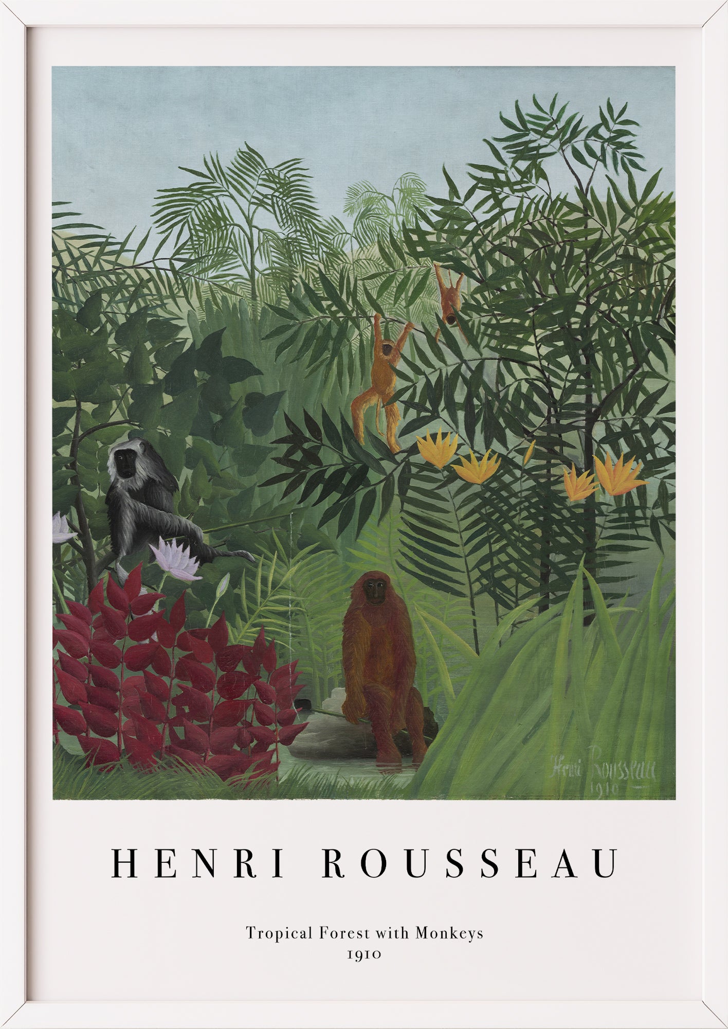 Nahaufnahme von Tropical Forest with Monkeys von Henri Rousseau als Poster