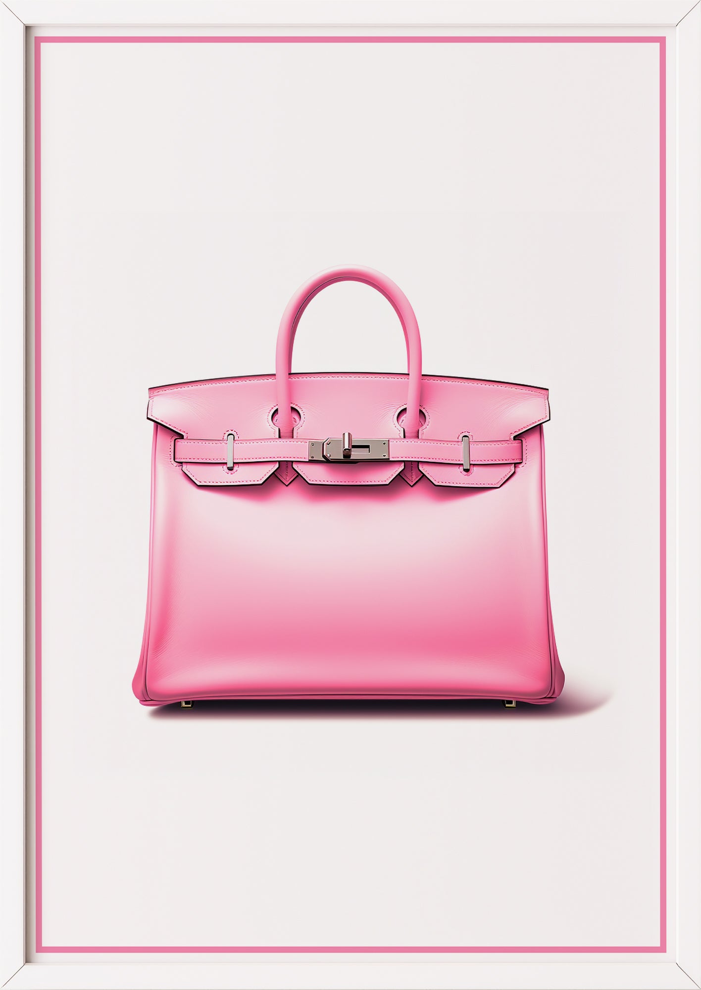 Poster pinke Designer-Handtasche in weißem Holzrahmen