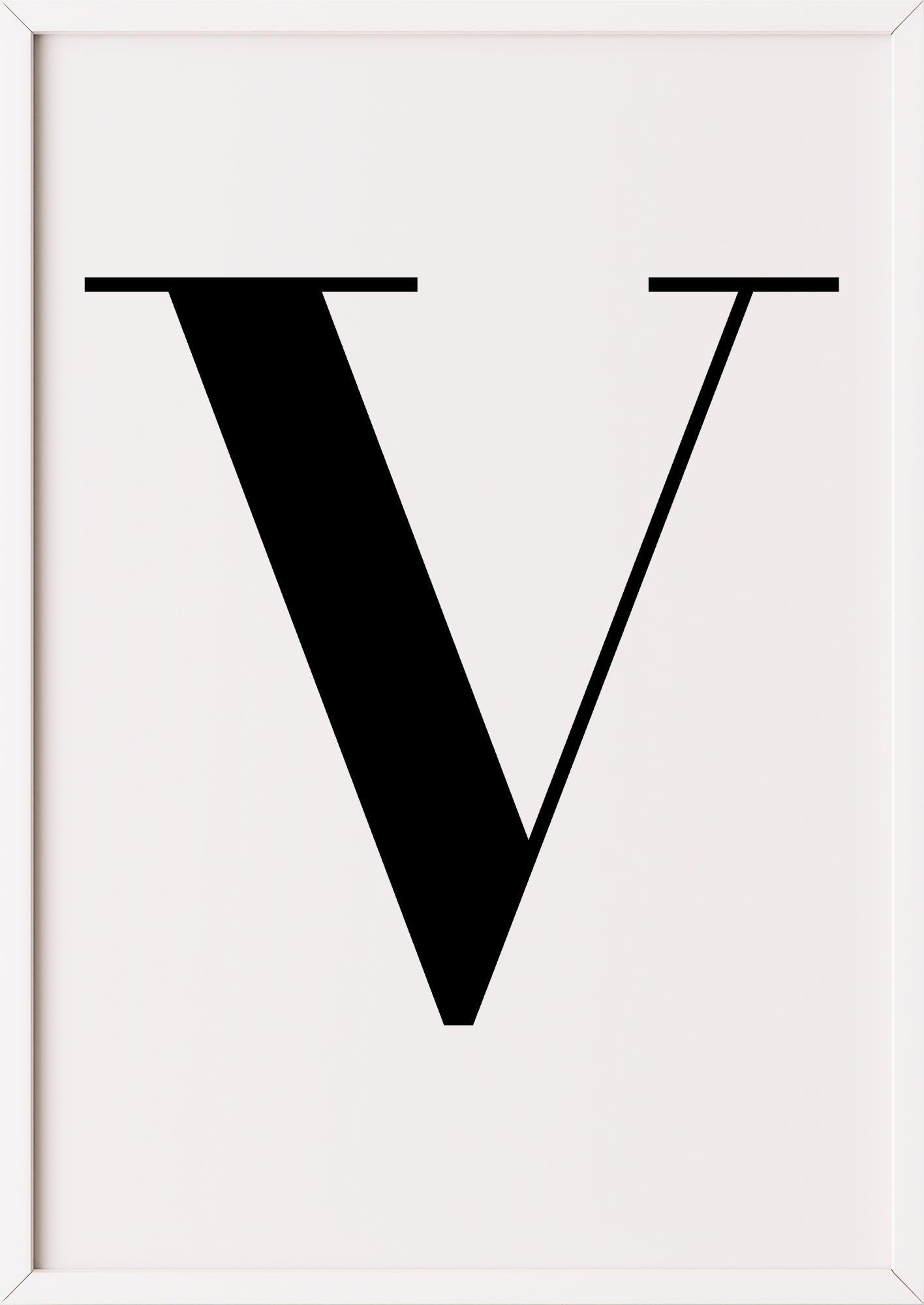 Poster Buchstabe „V“ in weißem Holzrahmen
