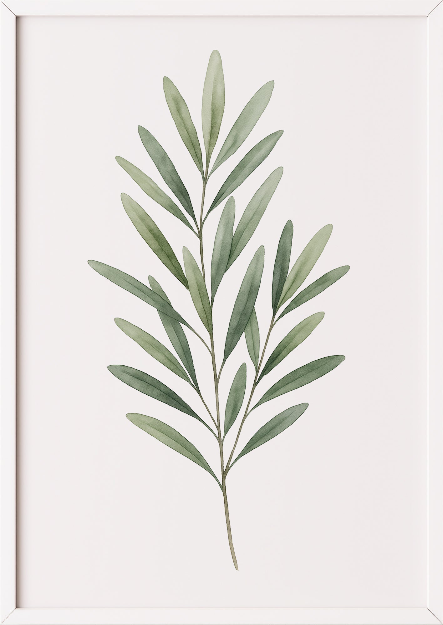 Olivenzweig Aquarell Poster im weißen Rahmen