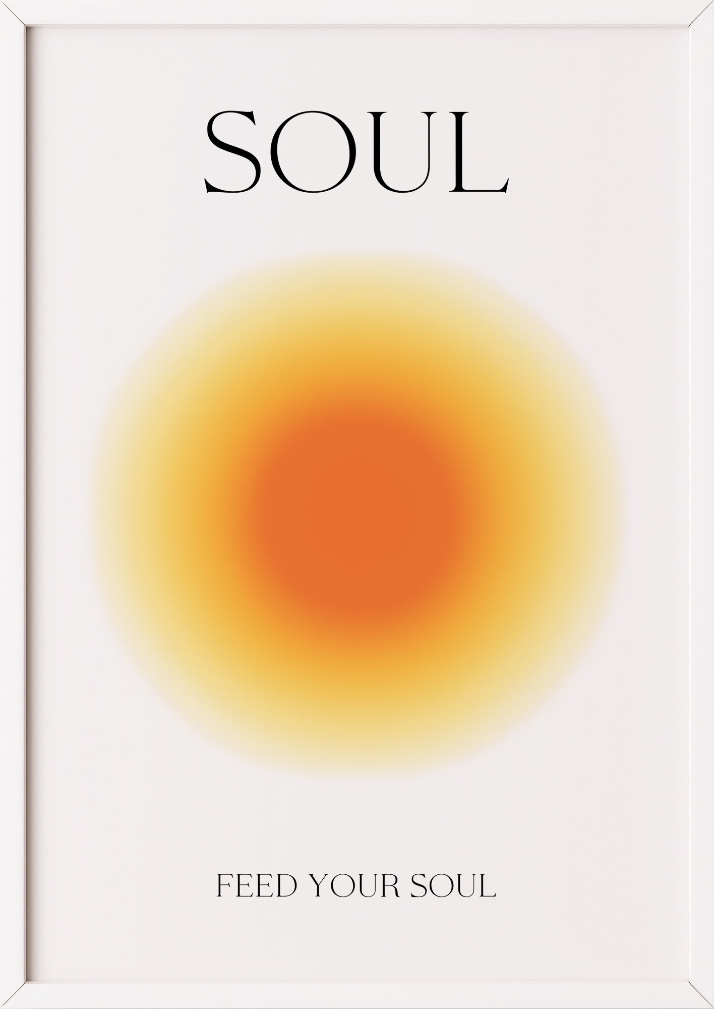 Oranges Lichtposter mit weißem Rahmen und zartem typografischen Akzent