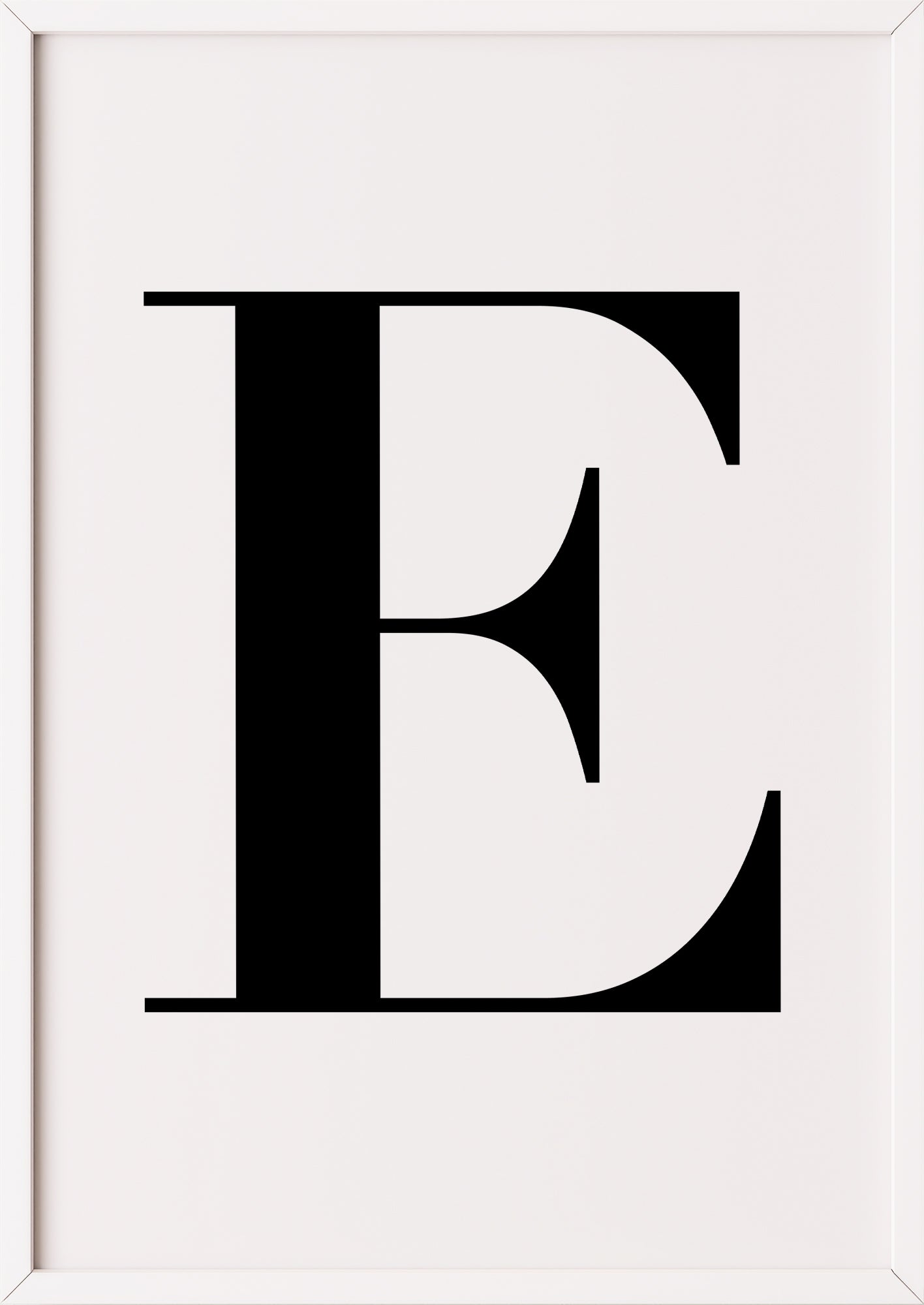 Poster Buchstabe „E“ in weißem Holzrahmen
