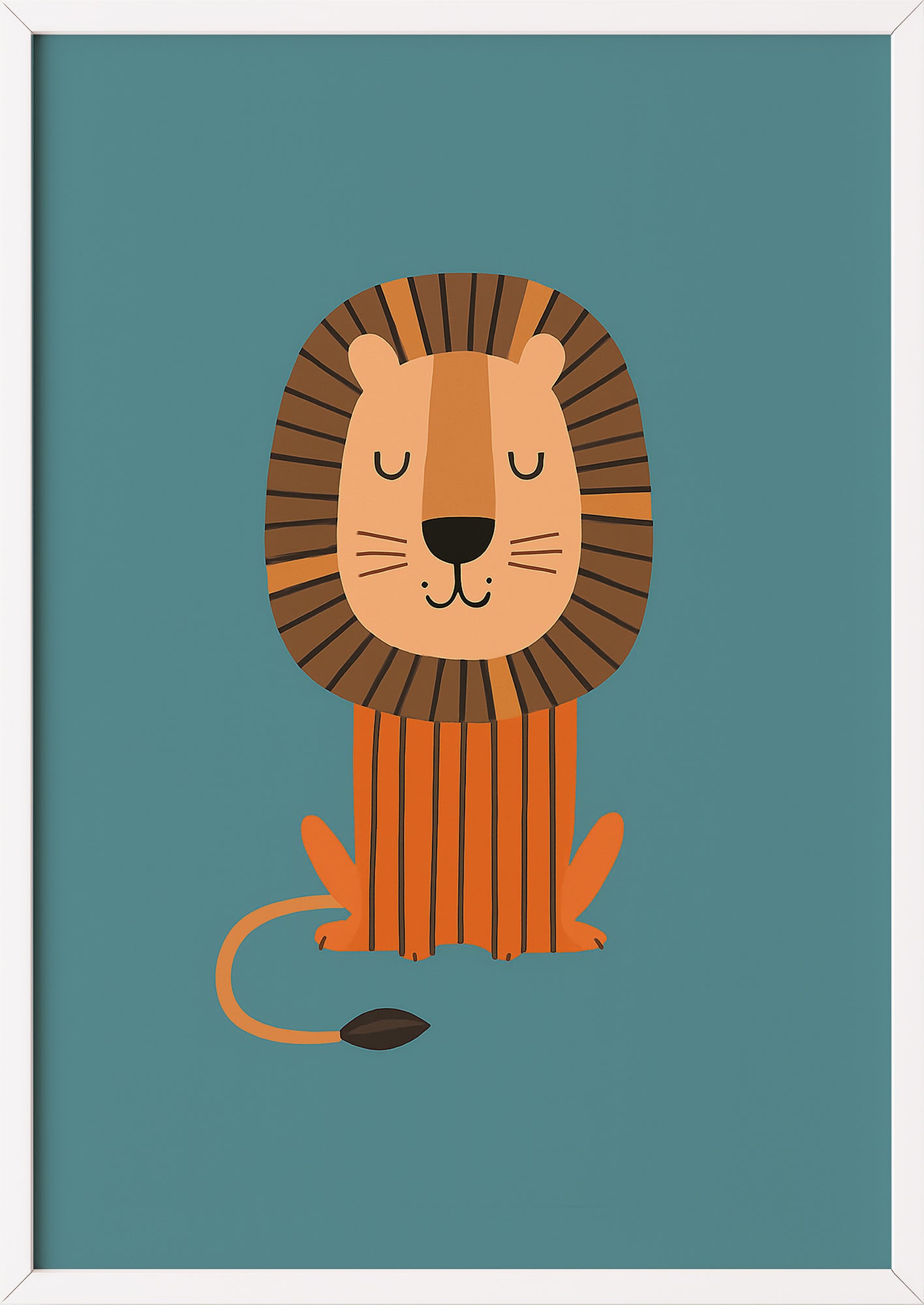 Illustration eines Löwen im weißen Rahmen, dekorativ aufgehängt im Kinderzimmer