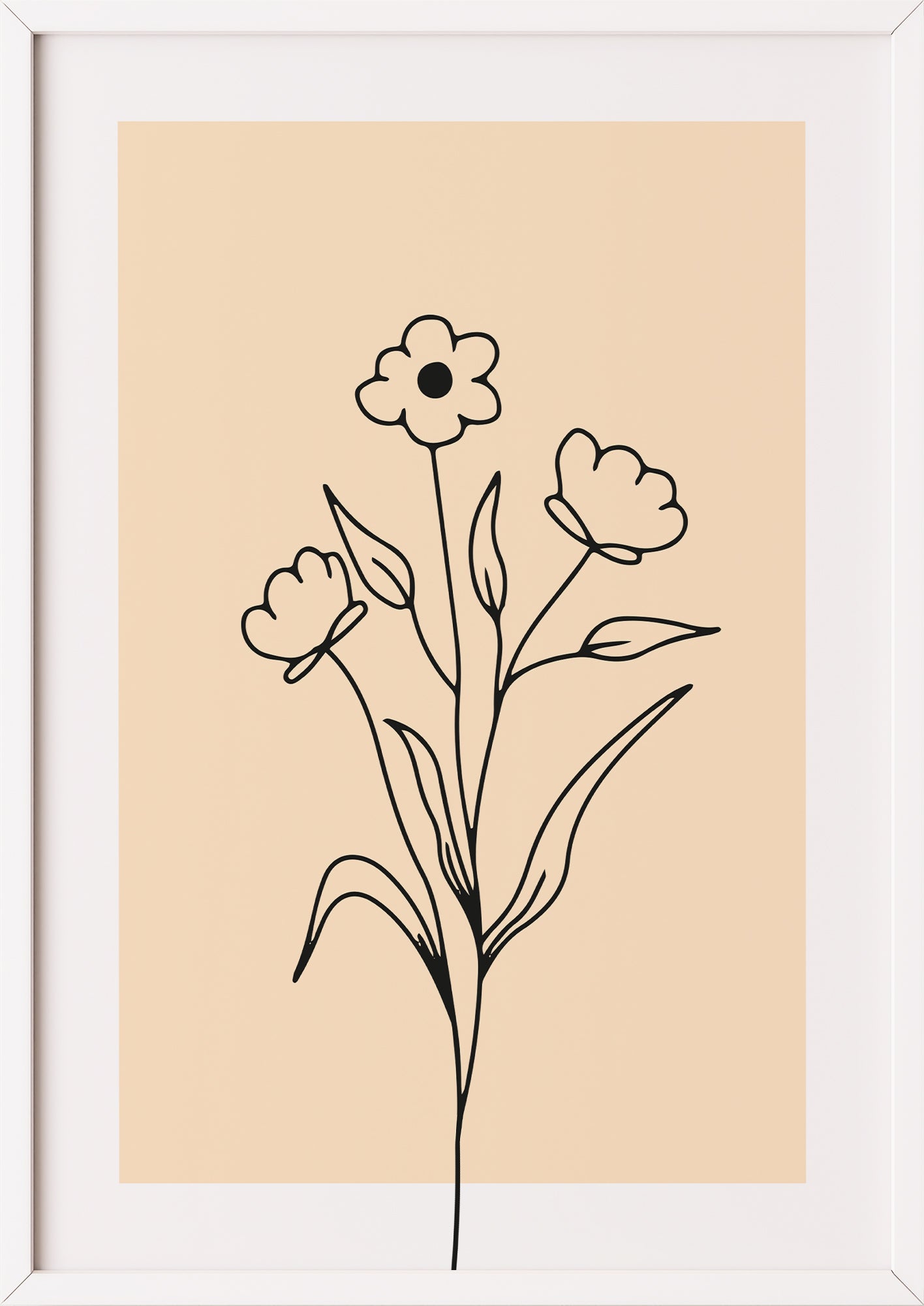Poster „Line Art Blumen“ in weißem Holzrahmen