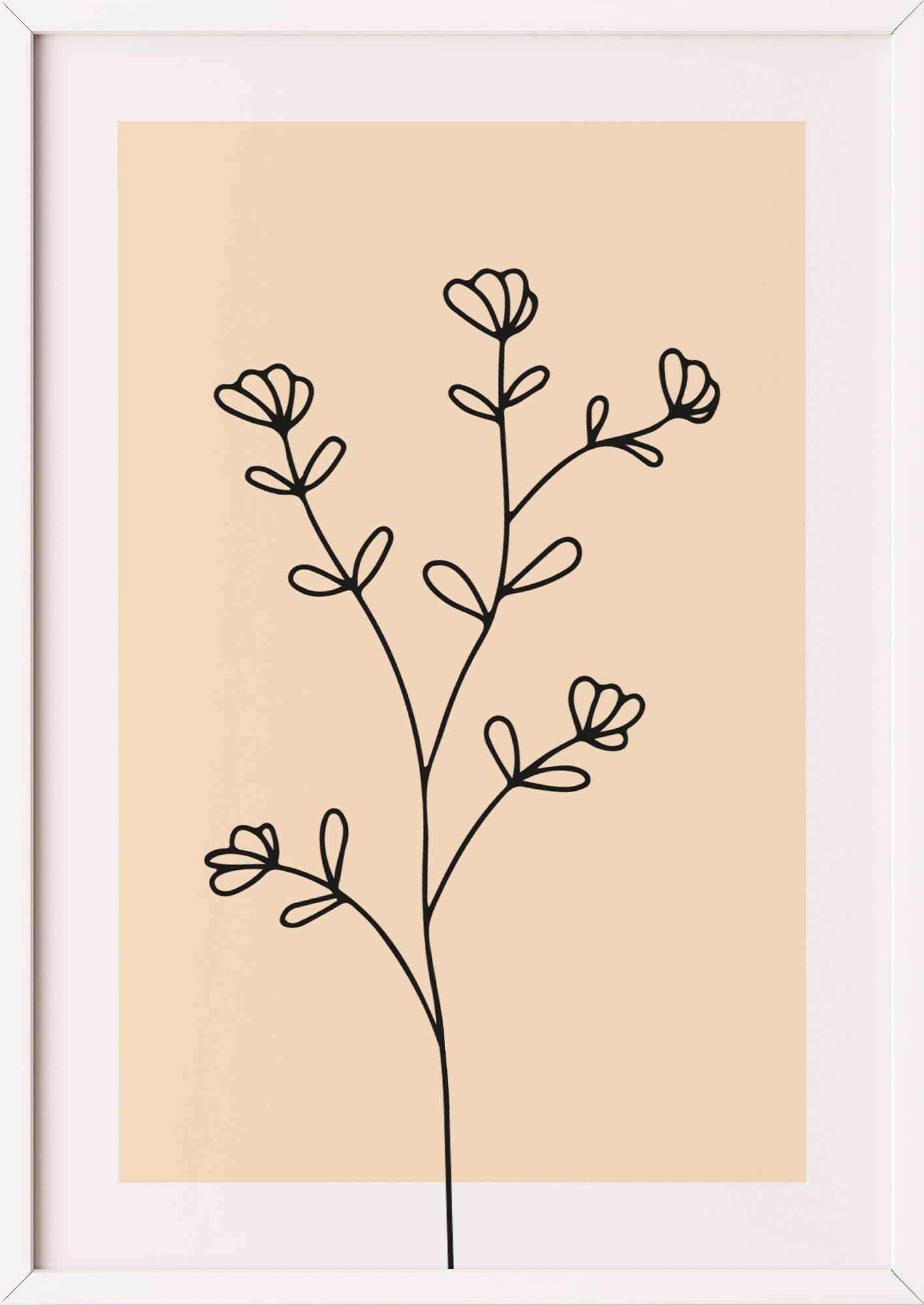 Poster „Line Art Blütenzweig“ in weißem Holzrahmen