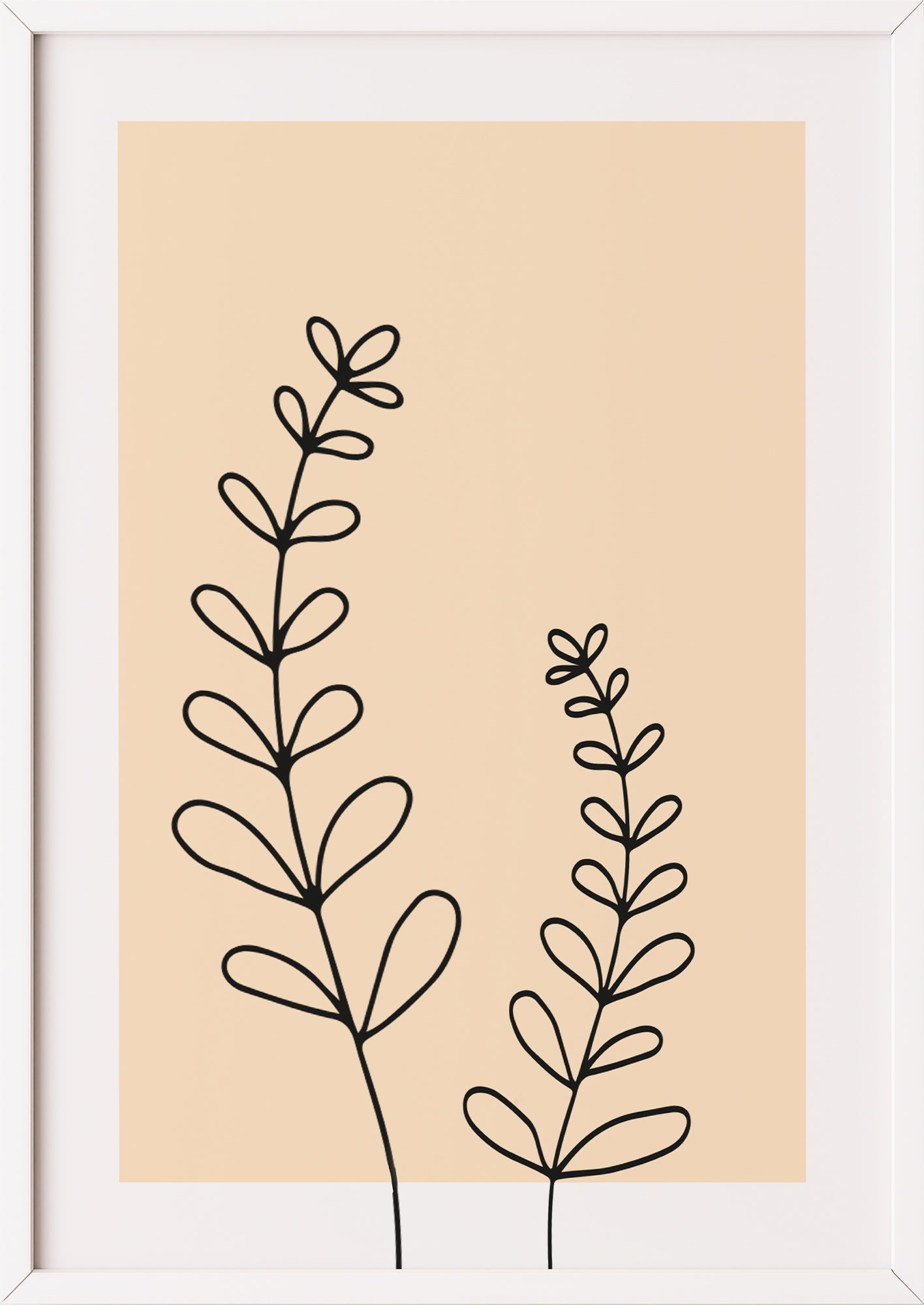 Poster „Line Art Zweige“ in weißem Holzrahmen