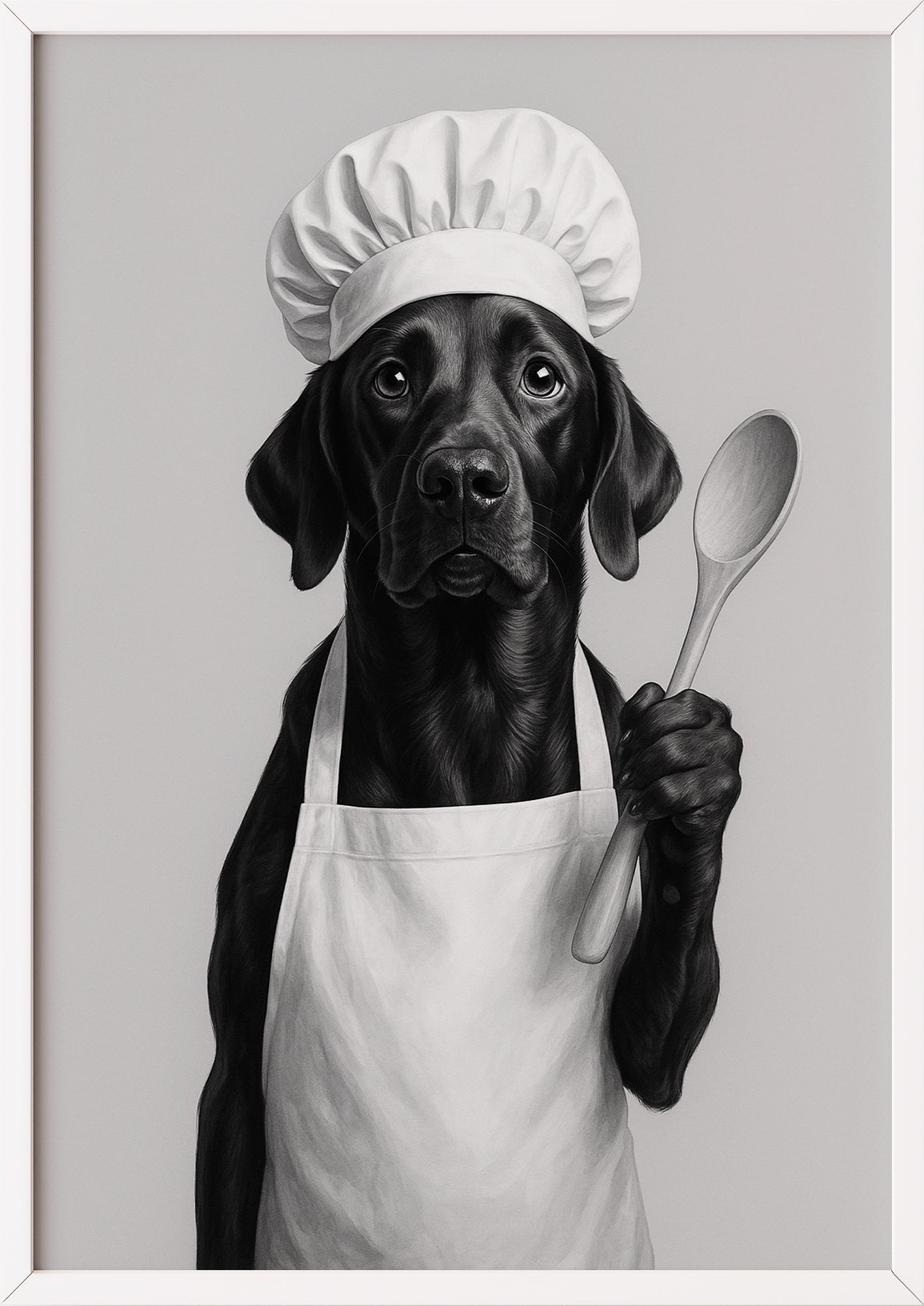 Labradorkochposter im weißen Rahmen an einer weißen Wand