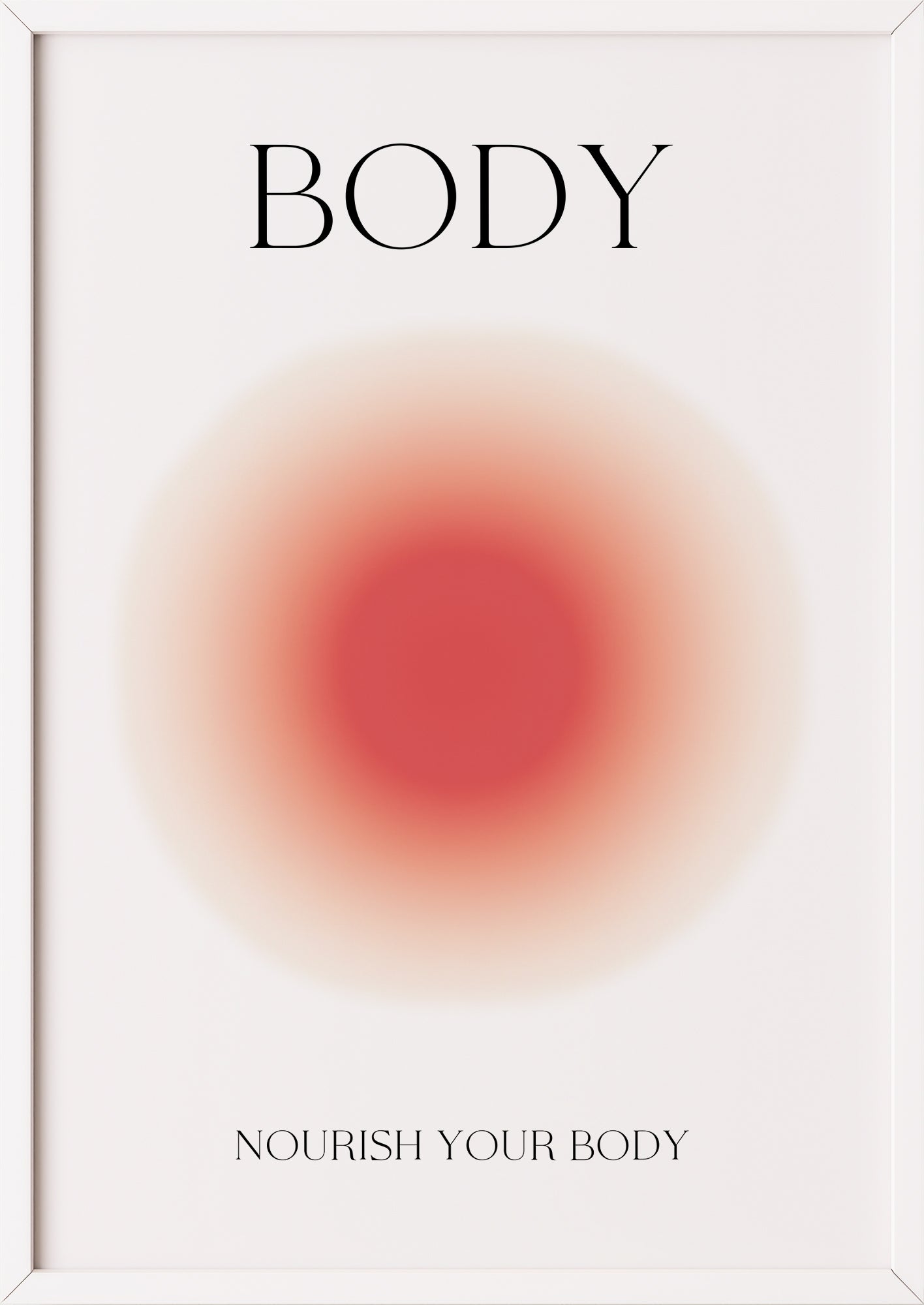 Poster mit rot-rosanem Leuchtverlauf in weißem Rahmen und typografischer Gestaltung