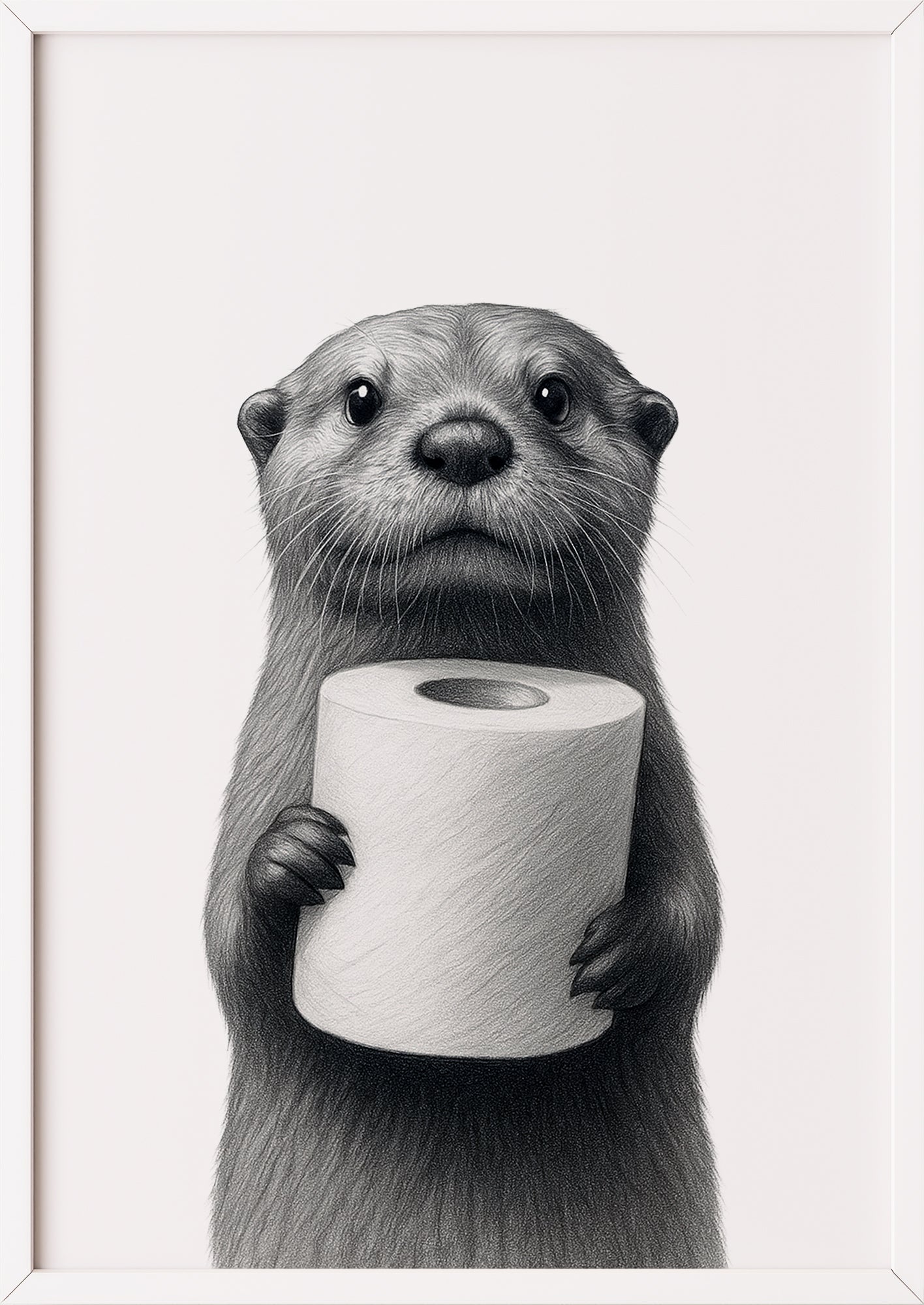 Otter mit Klopapier Poster in weißem Rahmen