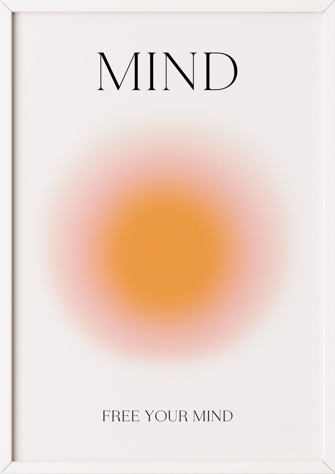 Farbposter mit Mind-Schriftzug, orange-pinker Lichtverlauf und weißer Rahmung