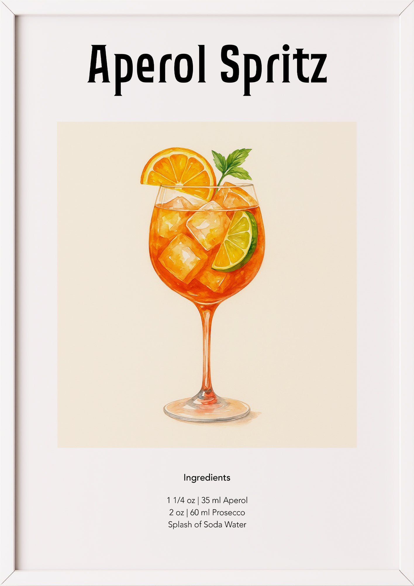 Aquarellillustration eines Aperol Spritz im Glas auf beigem Hintergrund