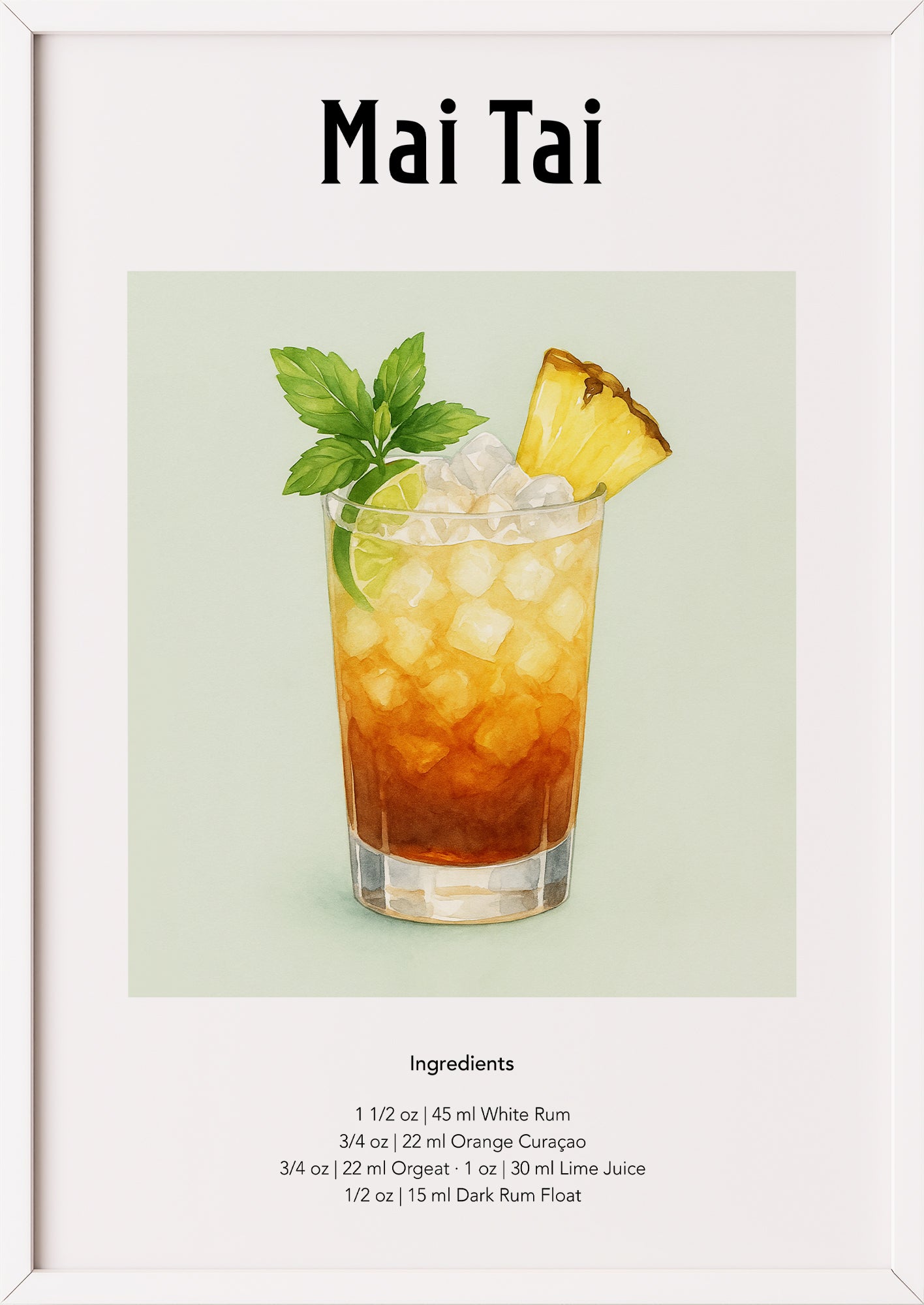 Poster mit Mai Tai-Glas im weißen Rahmen vor hellem Untergrund