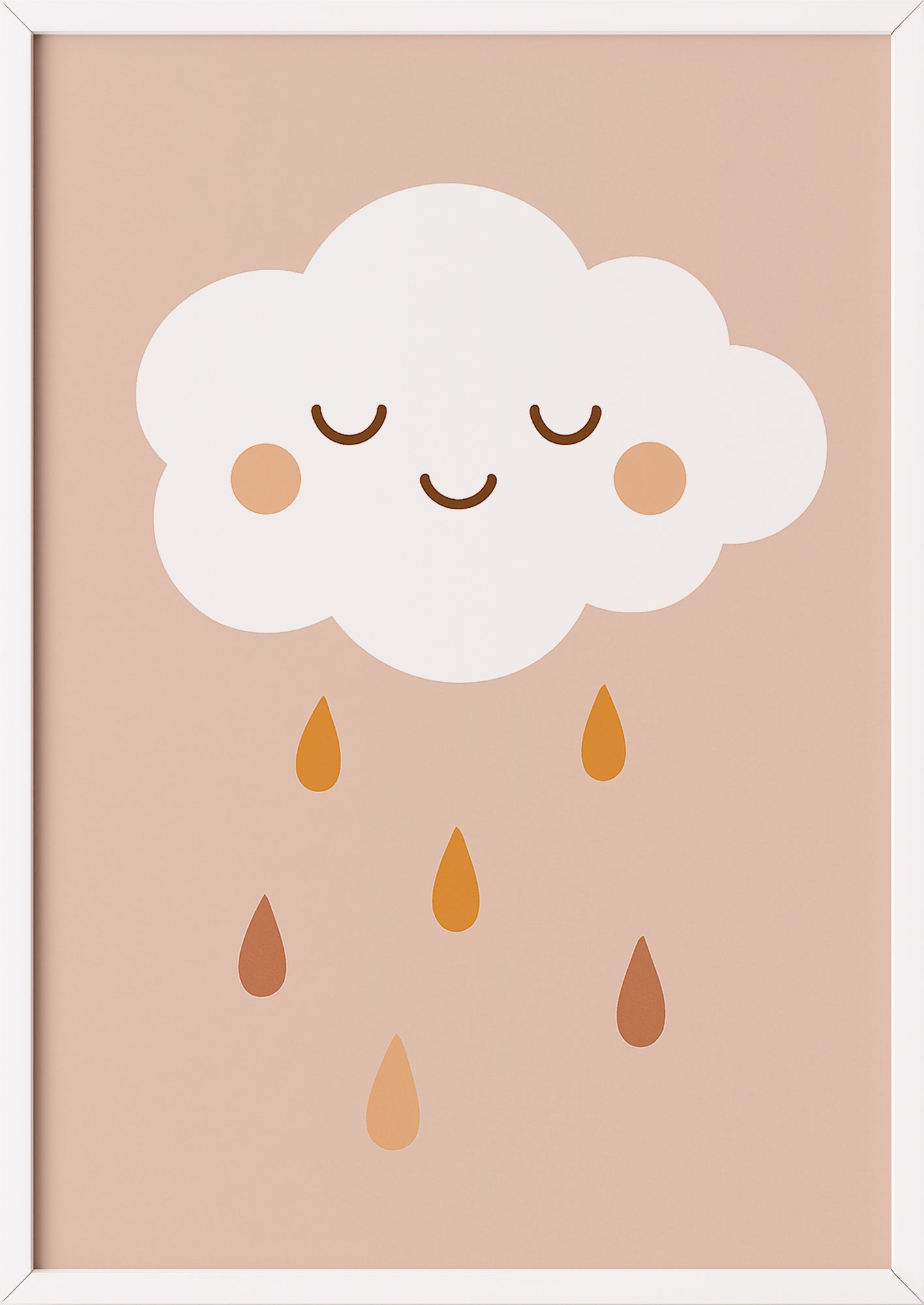 Kinderbild mit weißer Wolke auf rosa Grund im weißen Rahmen