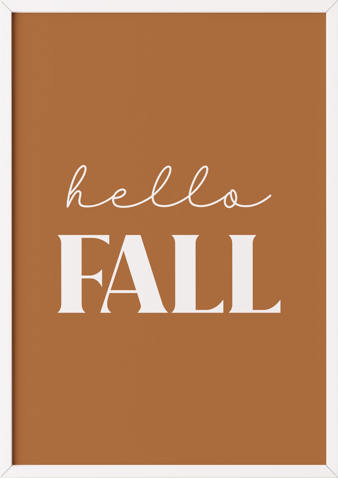 Poster Hello Fall im weißen Holzrahmen
