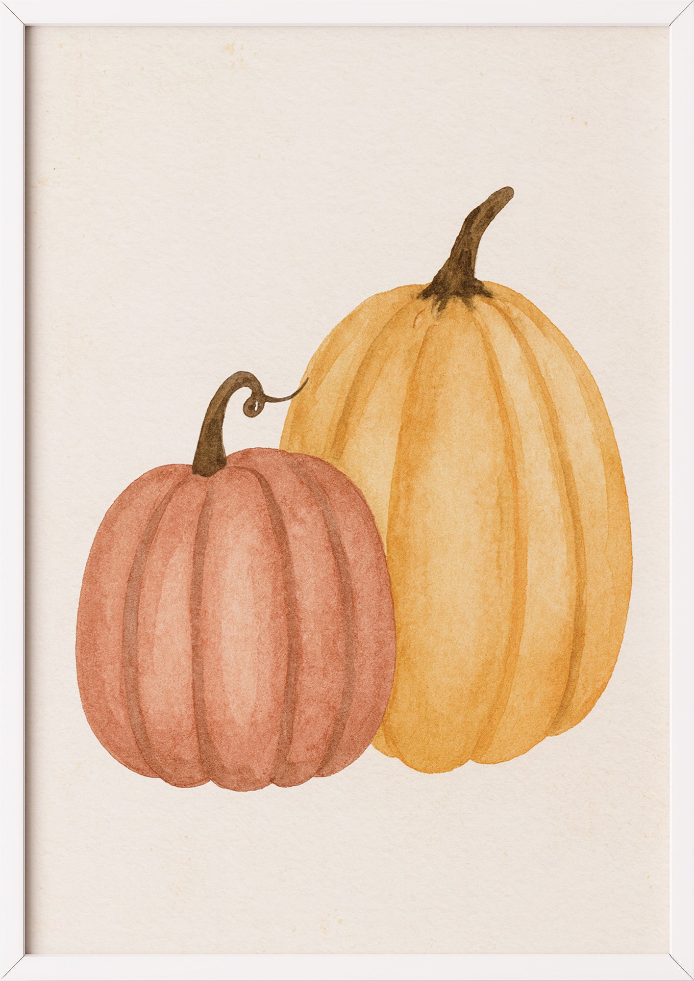 Poster Kürbis Illustration Watercolor im weißen Holzrahmen