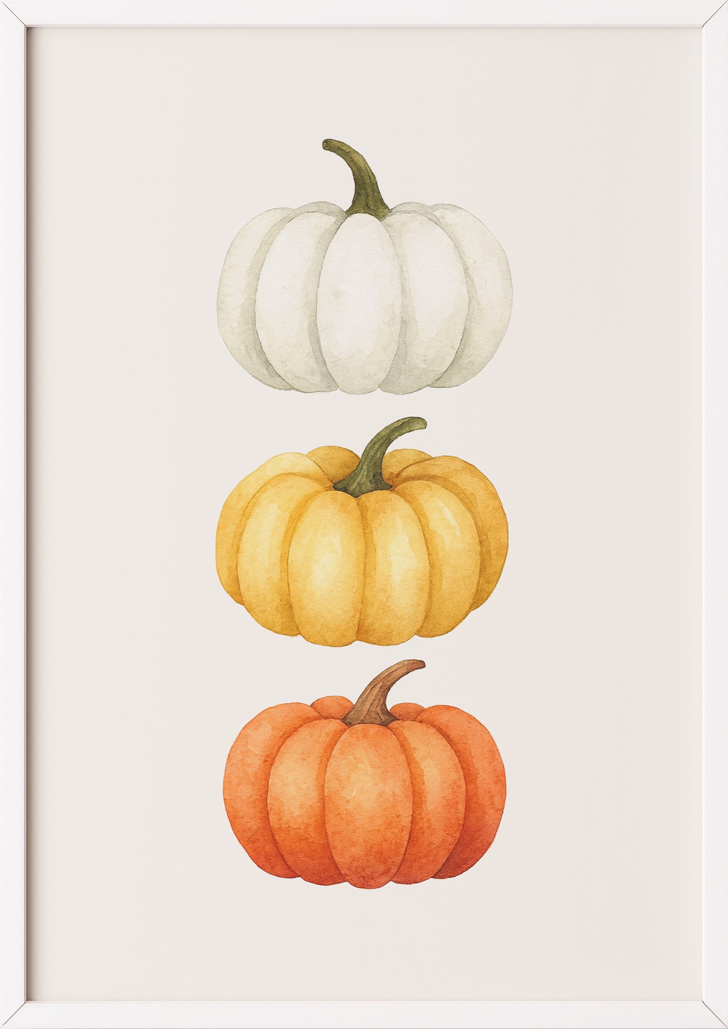 Poster 3er Kürbis Illustration Watercolor im weißen Holzrahmen