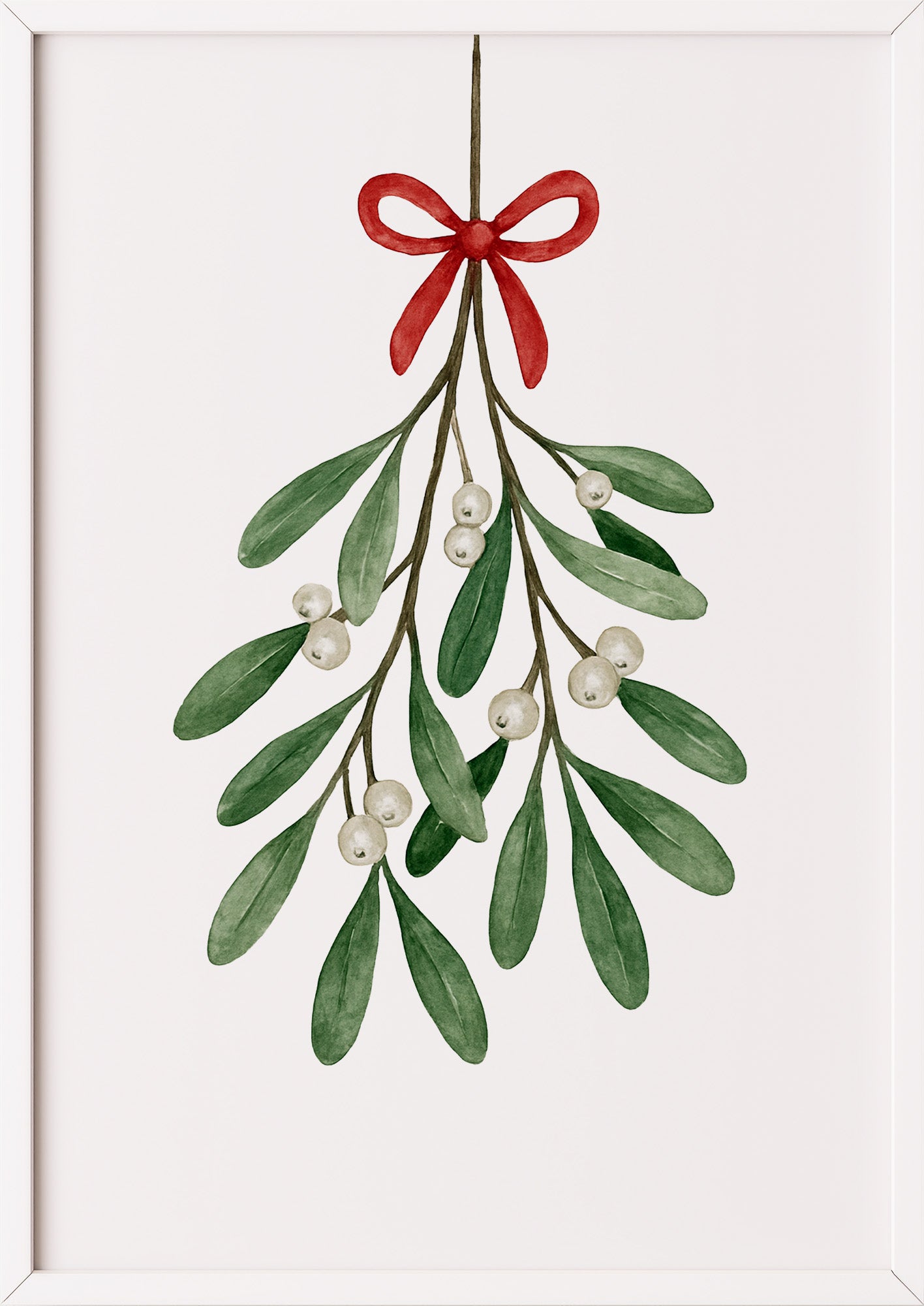 Poster Mistelzweig mit Schleife Illustration im weißen Rahmen